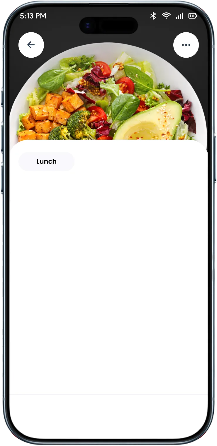 CalSage food detail screen with avocado chickpea salad