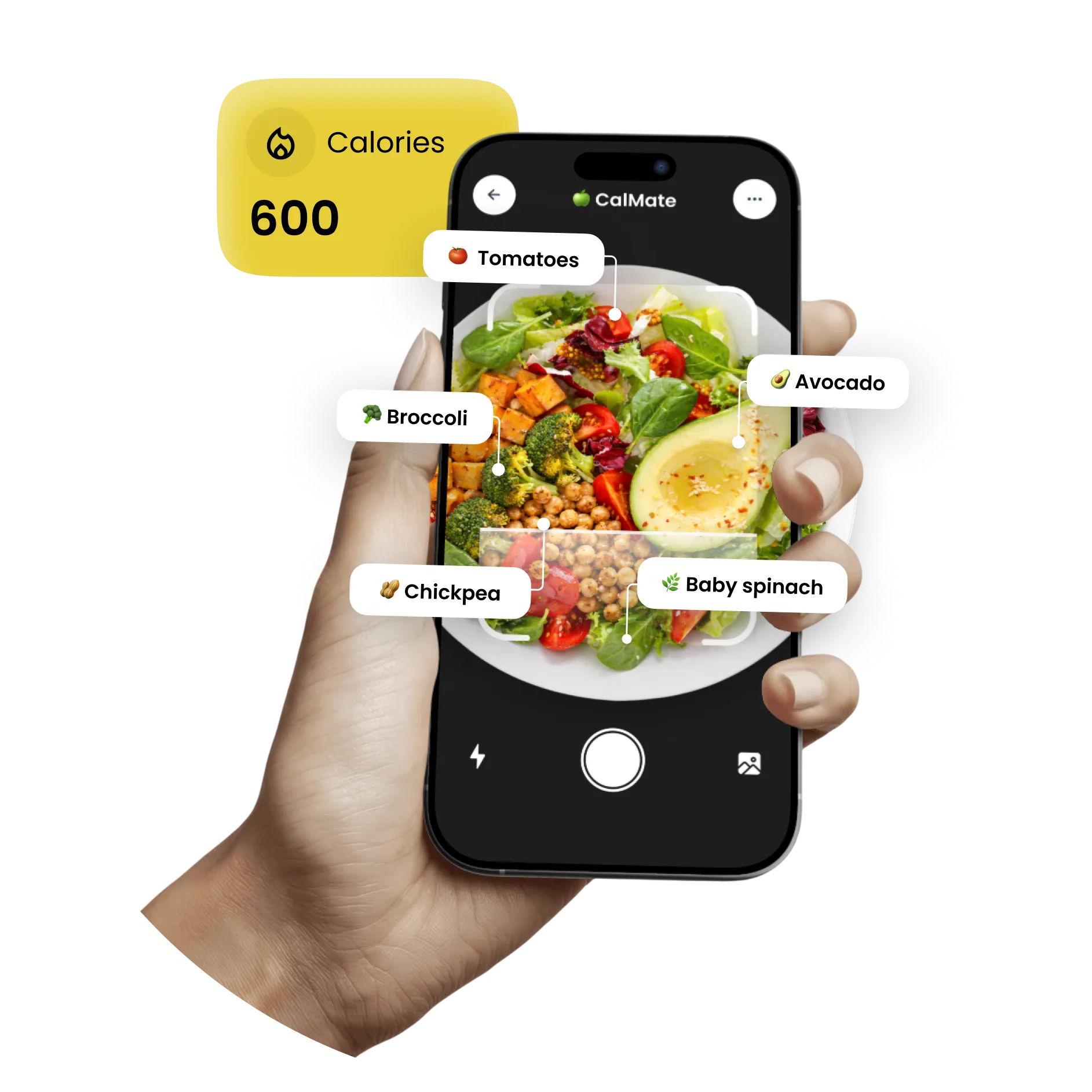 CalSage AI food scanner detecting salad ingredients and calories